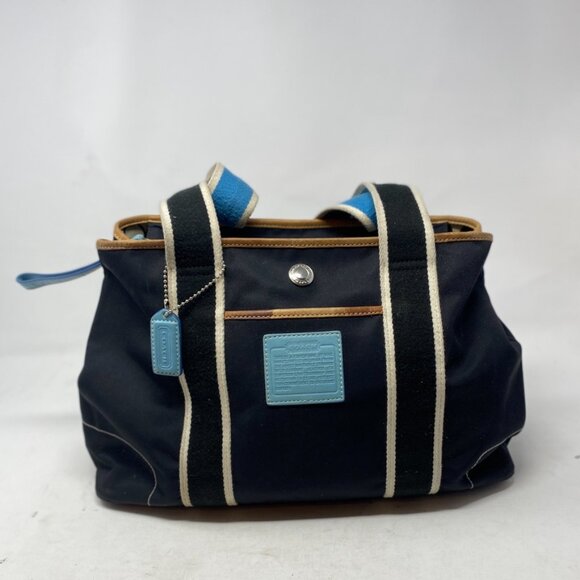 Vtg Coach Hampton Weekender 5656 Nylon Shoulder Handbag Purse Black Brown Blue - Picture 9 of 11